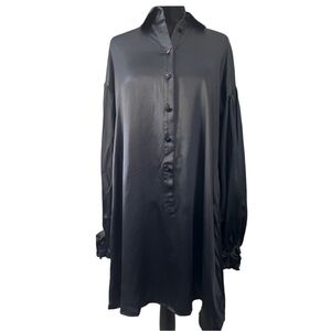 Magaschoni Satin Mini Dress Vintage Lantern Sleeves Black Size 6 8 $388 NWT